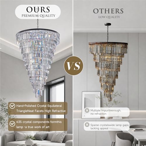 48 Lights Spiral Crystal Chandelier Black Modern Light Fixture Large Chandelier