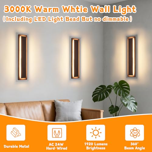 24 in Brown Long Outdoor LED Wall Lights