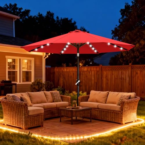 Solar Led Patio Umbrella with 32 Lights 9FT