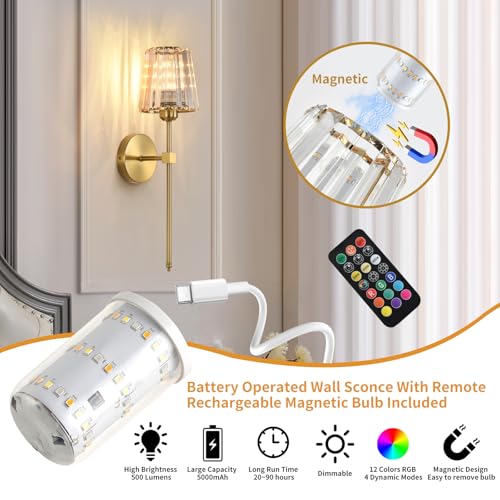 Battery Operated Crystal Wall Sconces Set of 2