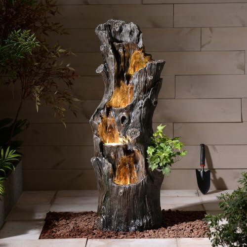 39.37" H Water Fountain Outdoor Waterfall Fountain with LED Lights