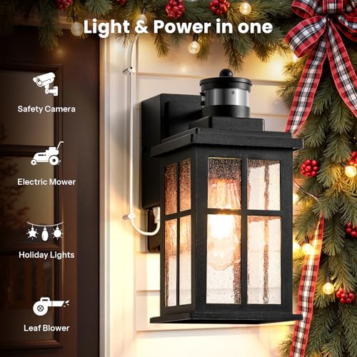 Motion Sensor Outdoor Porch Light with GFCI Outlet
