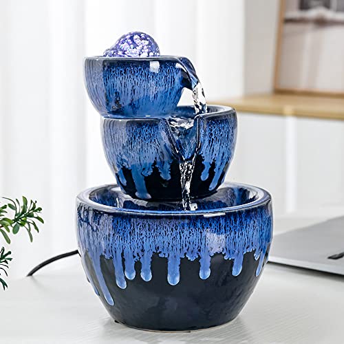 Ceramic Tabletop Fountain with Ball for Indoor Table Desk Office Home Decoration