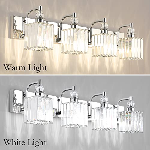 Modern Crystal Vanity Light for Bathroom 4 Light 31.5''Chrome Bathroom Wall Lighting Fixtures Over Mirror