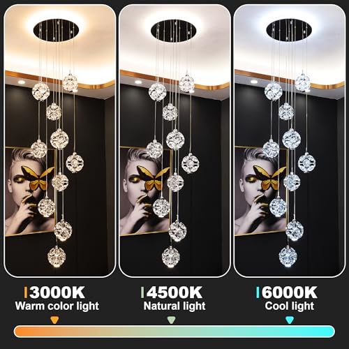 10 Light High Ceilings Long Chandeliers Modern Crystal Staircase Chandelier Hanging Flush Mount Lighting Fixtures for Spiral Staircase (127 Count)