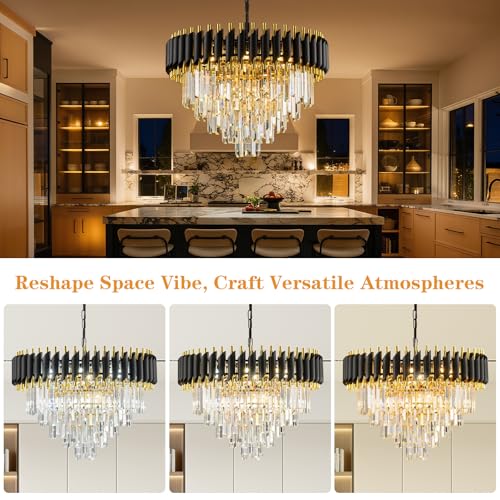 24" Black and Gold Crystal Chandelier Contemporary Large Crystals Chandeliers 5