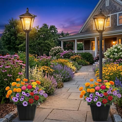 76" Solar Lamp Post Lights with Planter