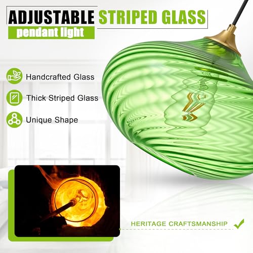 11in Gold Pendant Lights Kitchen Island with Green Glass Shade 1Pack