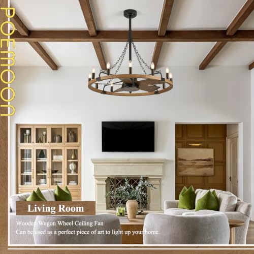 Oak Wooden Wagon Wheel Chandelier Fans 12