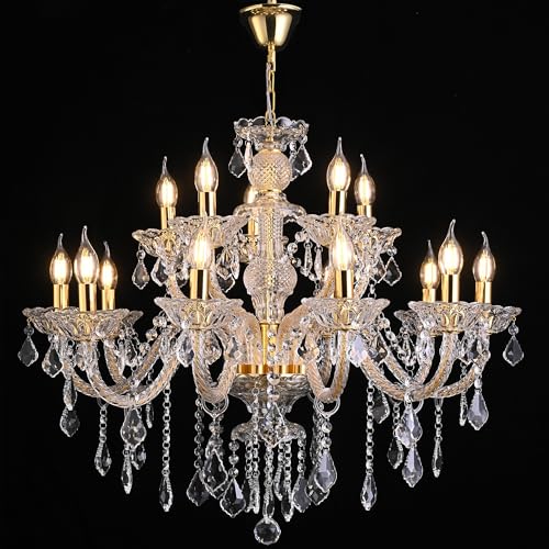 15 Light Crystal Chandelier Double Layer Flush Mount Ceiling Light Fixture with K9 Crystals for Living Room Dining Room Bedroom Luxury Hanging Lamp Lighting Fixtures