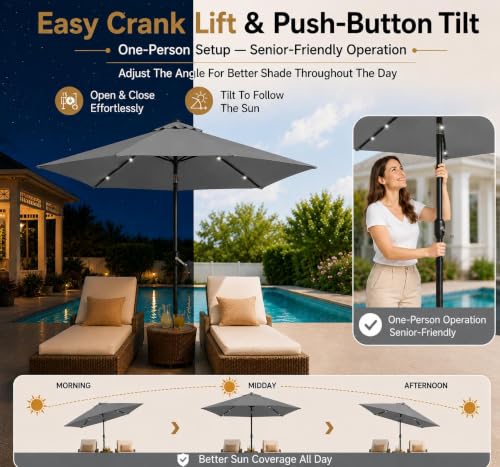 7.5FT Solar Patio Umbrella w