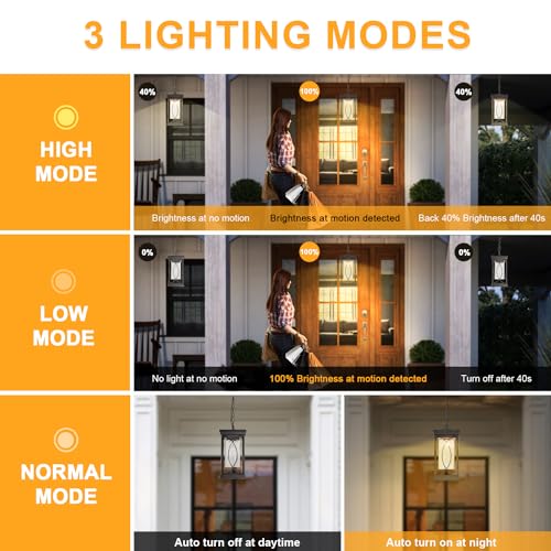 Motion Outdoor Pendant Light Fixtures Dusk to Dawn Exterior Ceiling Hanging Lantern for Porch