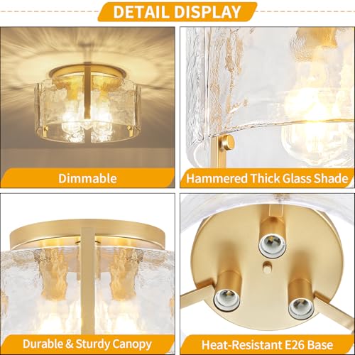 Modern Gold Semi Flush Mount Ceiling Light 3 Lights Ceiling Lamp (3 Count)