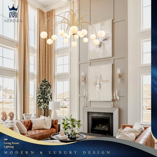 Gold Sputnik Chandelier with Milk Glass Globe 18 Lights L59 Inch