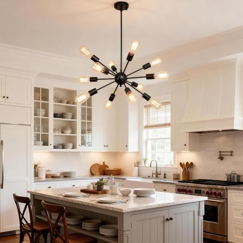 12 Light Black Farmhouse Sputnik Chandeliers for Dining Room Light Fixture