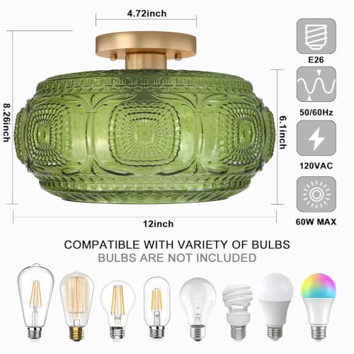 12" Art Deco Glass Semi Flush Mount Ceiling Light Fixture