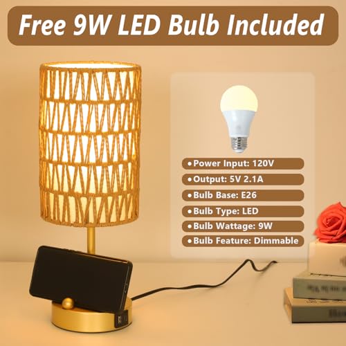 Gold Table Lamp for Bedroom with Bulb