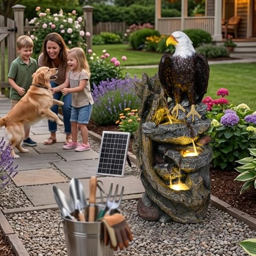 40.5" Tall Solar Water Fountain Outdoor Garden Eagel Sculpture