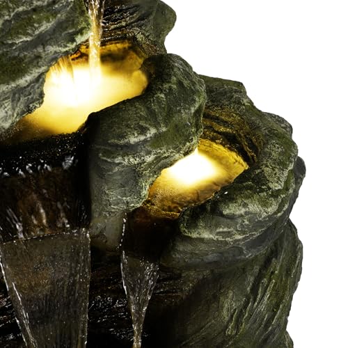 WIN1092 Outdoor Multitiered Rock Waterfall Floor Fountain with Warm White LED Lights