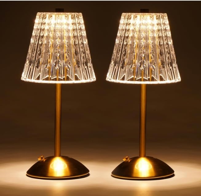 2 Pack Cordless Crystal Table Lamps
