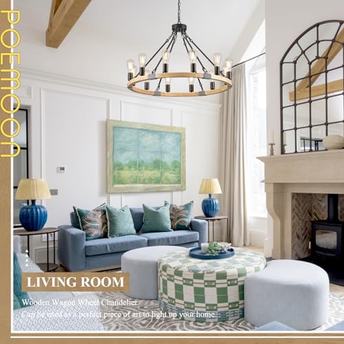 Natural Wooden Wagon Wheel Chandelier 12