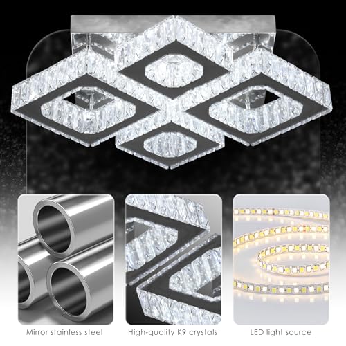 22" Square 4 Light Crystal Flush Mount Chandelier Ceiling Light Cool White