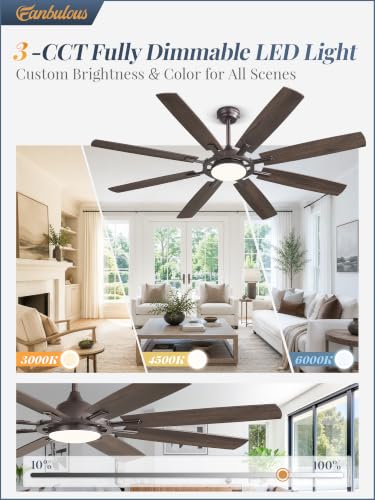 65 Inch Black Ceiling Fans with 3CCT Lights and Remote (Oil Bronze / 65")