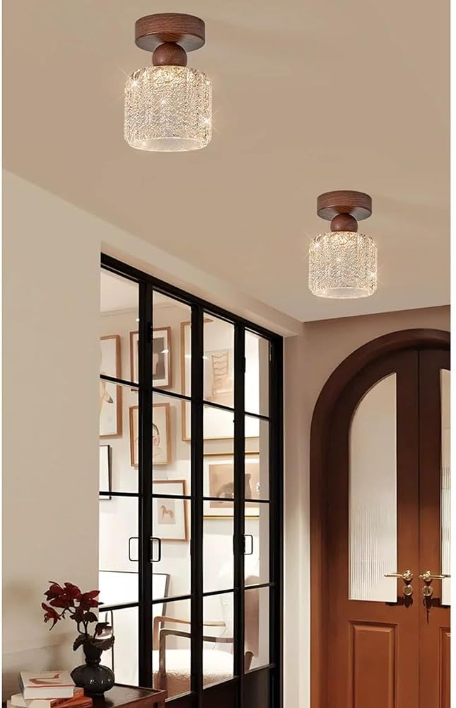 Hallway Flush Mount Fixtures Modern Semi-Flush Mount Ceiling Light with Resin Lampshade Wabi Sabi Art Lantern Entryway Warm White Fixtures for Master Bedroom, Dining, Living, Farmhouse