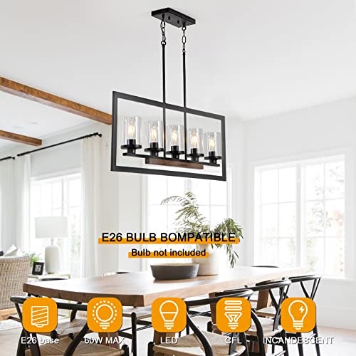 Farmhouse 5 Light Dining Room Pendant Light Fixture with Clear Glass Shades