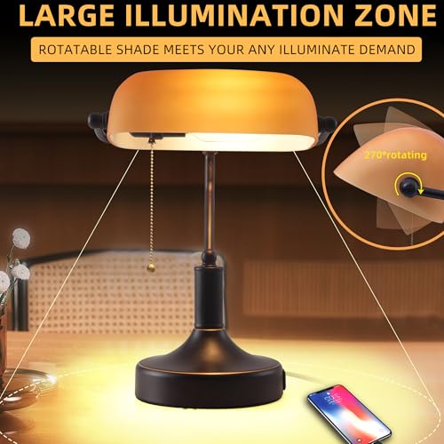 Vintage Bankers Desk Lamp with Pull Chain Switch