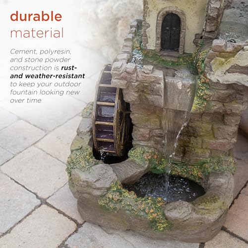 USA1164 Outdoor Floor Tiered Fairy Castle Waterwheel Water Fountain with Realistic Stone Look