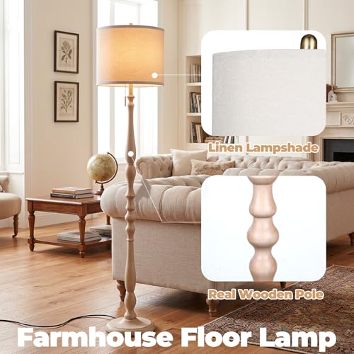 Wood Floor Lamp for Living Room (Antique White)