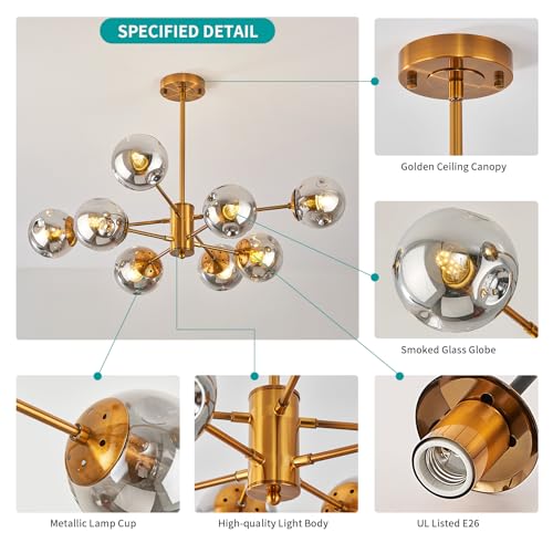Gold Sputnik Chandeliers for Dining Room Modern Glass Globe Light Fixture