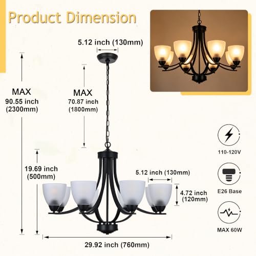 8 Light Black Industrial Hanging Pendant Lighting Over Table with Clear Glass Shade