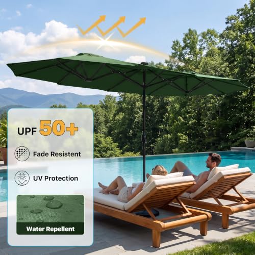 REE SOLDIER 13ft Double Sided Patio Umbrella with Solar Lights