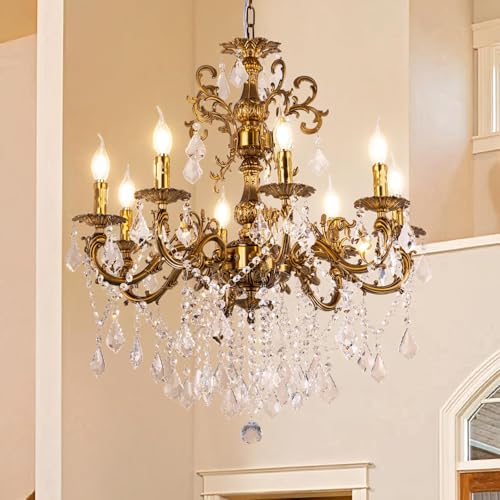 Crystal Chandeliers 28" Vintage Antique Bronze Chandelier