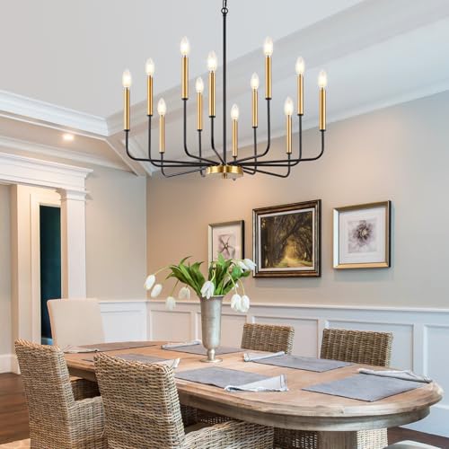 12 Light Black and Gold Dining Room Chandelier Light Fixture