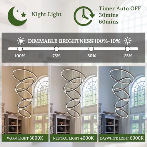 LED 5 Ring Chandelier High Ceiling Foyer Chandeliers Black Walnut Dimmable