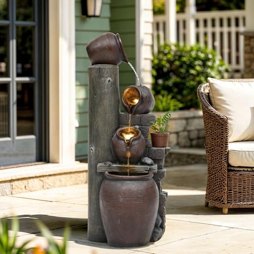 AUTODAYA 40" H Oversized Pitchers Outdoor Fountain with Warm LED Lights