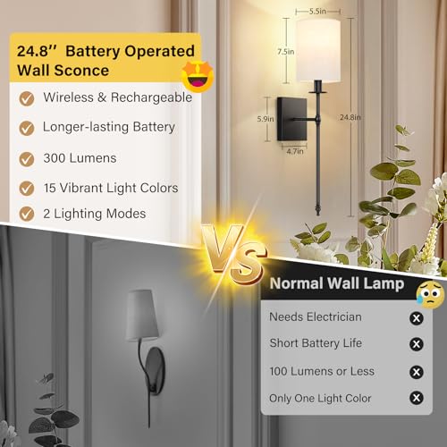 24 inch Battery Operated Wall Sconce Set of 2 (2 Count)