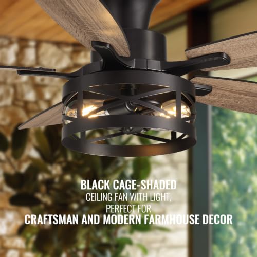 42 Inch Flush Mount Ceiling Fans with Lights and Remote (Black - Flush Mount / 42 Inch)
