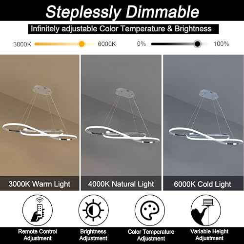 Minimalist Dimmable LED Pendant Chandelier with Remote Control | Sleek ceiling hanging light fixture, decorative lamp over table, suitable for kitchen island and dining room indoor lighting