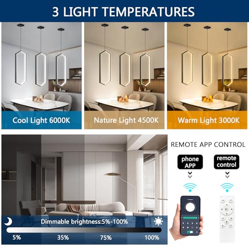 Ring Dimmable Pendant Lighting Adjust LED Mini Chandelier Ceiling Light Fixtures for Kitchen Island Dining Room Living Room Bedroom Hallway Black