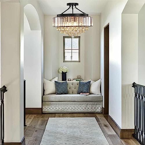 Farmhouse Black Crystal Chandelier Semi Flush Mount
