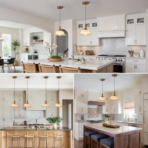Glass Pendant Lights Modern Pendant Lighting Fixtures Hanging Lamp for Kitchen Island Bedroom Dining Room Coffee Shop Hallway Brown and Brass 2 Pack (2 Count)