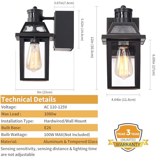 Porch Lights with GFCI Outlet Dusk to Dawn Outdoor Lighting Black 2Pack (2 Count)