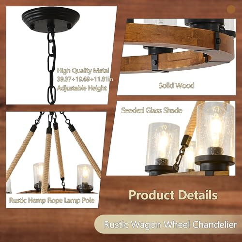 Rustic 8 Light Wagon Wheel Chandelier
