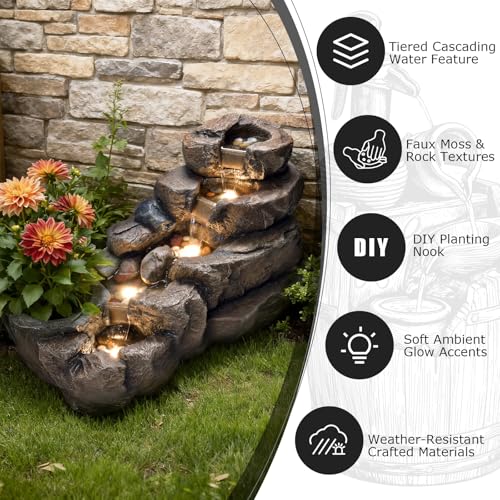 38.2" L Garden Rock Water Fountain Outdoor