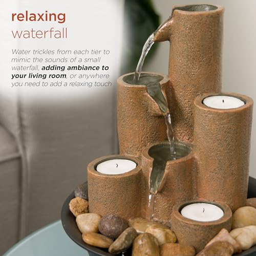 WCT202 Indoor Tabletop Tiered Water Fountain Featuring 3 Candles for Desktop and Table