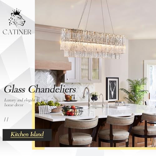 35.5" Rectangle Crystal Glass Chandelier 6